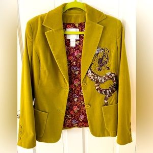 Votre Nom Designer Velvet Dragon Embellished Blazer/Jacket Chartreuse green s10